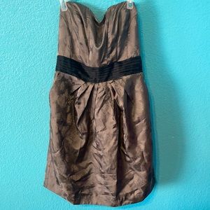 Tan Patterned Strapless Cocktail Dress